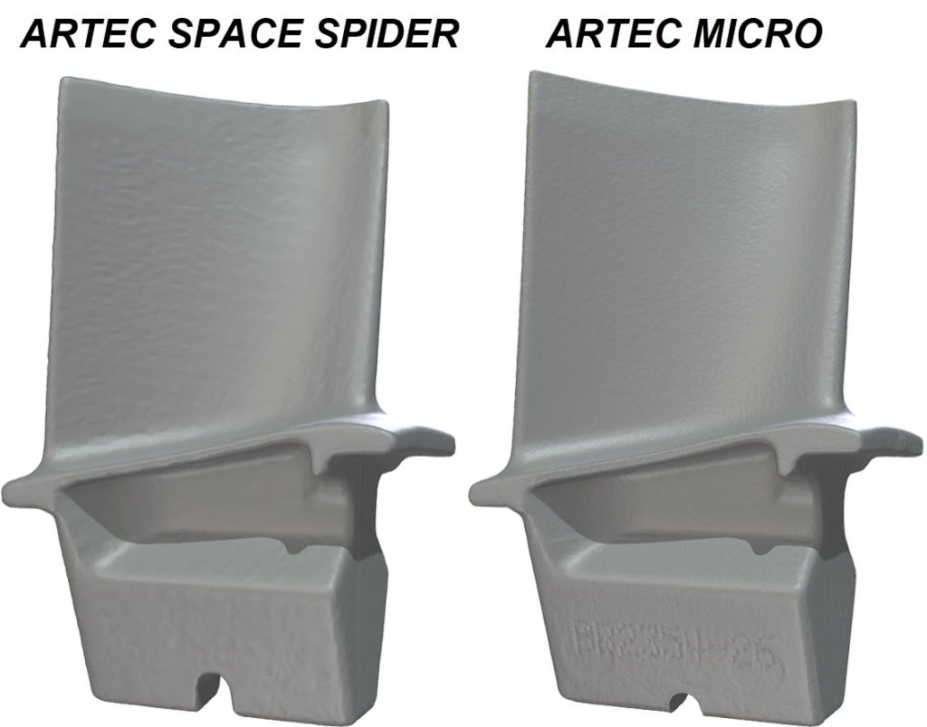 Artec Space Spider and Artec Micro Turbine Blade Data Comparison